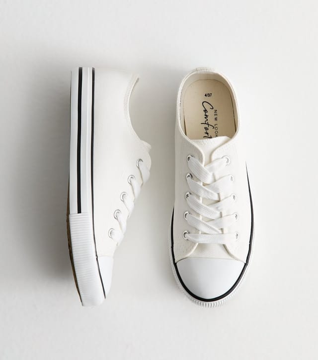 New Look Women's White Canvas Lace Up Trainers Vegan New Look - 2