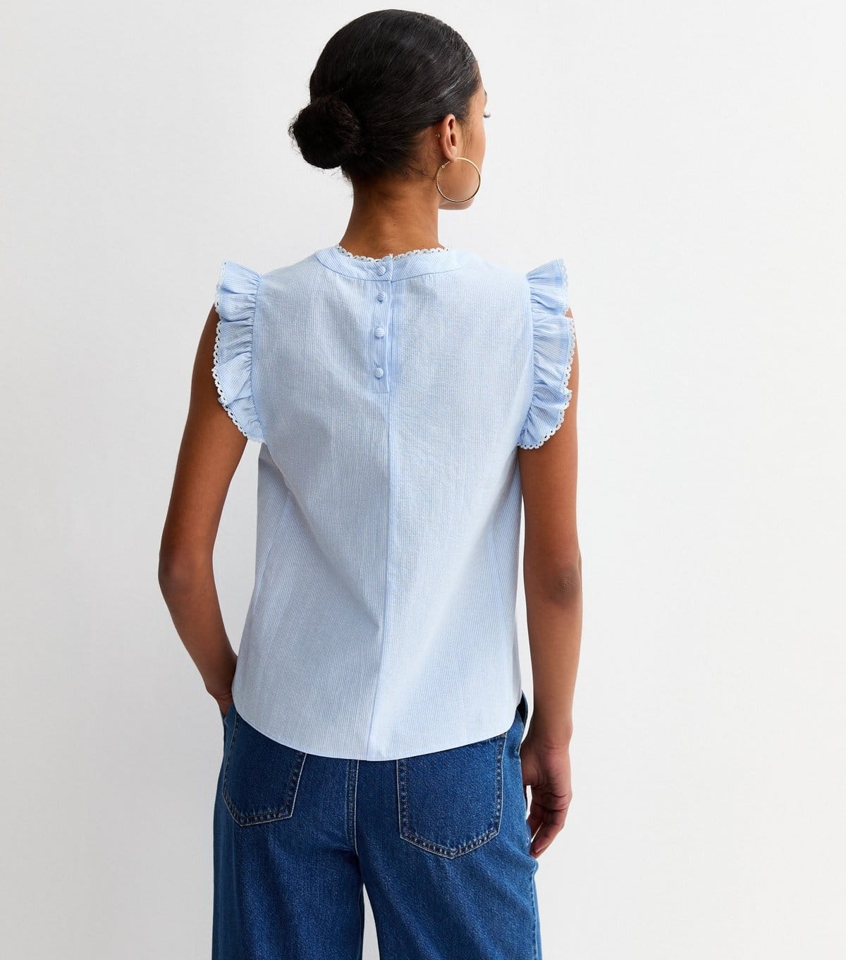 New Look Women's Blue Striped Pintuck Sleeveless Blouse New Look - 4