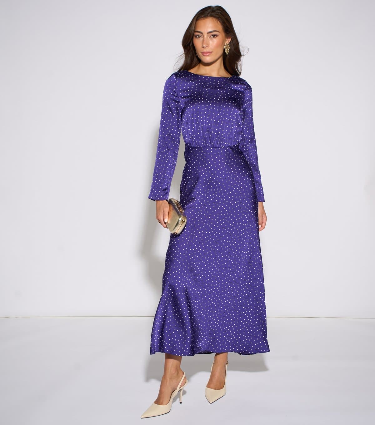 Gini London Women's Dark Blue Long Sleeve Satin Midi Dress Gini London New Look