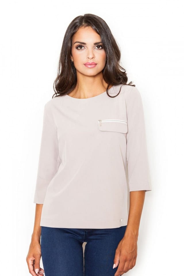 Love Lace Love Lace Women's Loose Fit Boat Neck Blouse with Zipper Pocket in Beige - 2