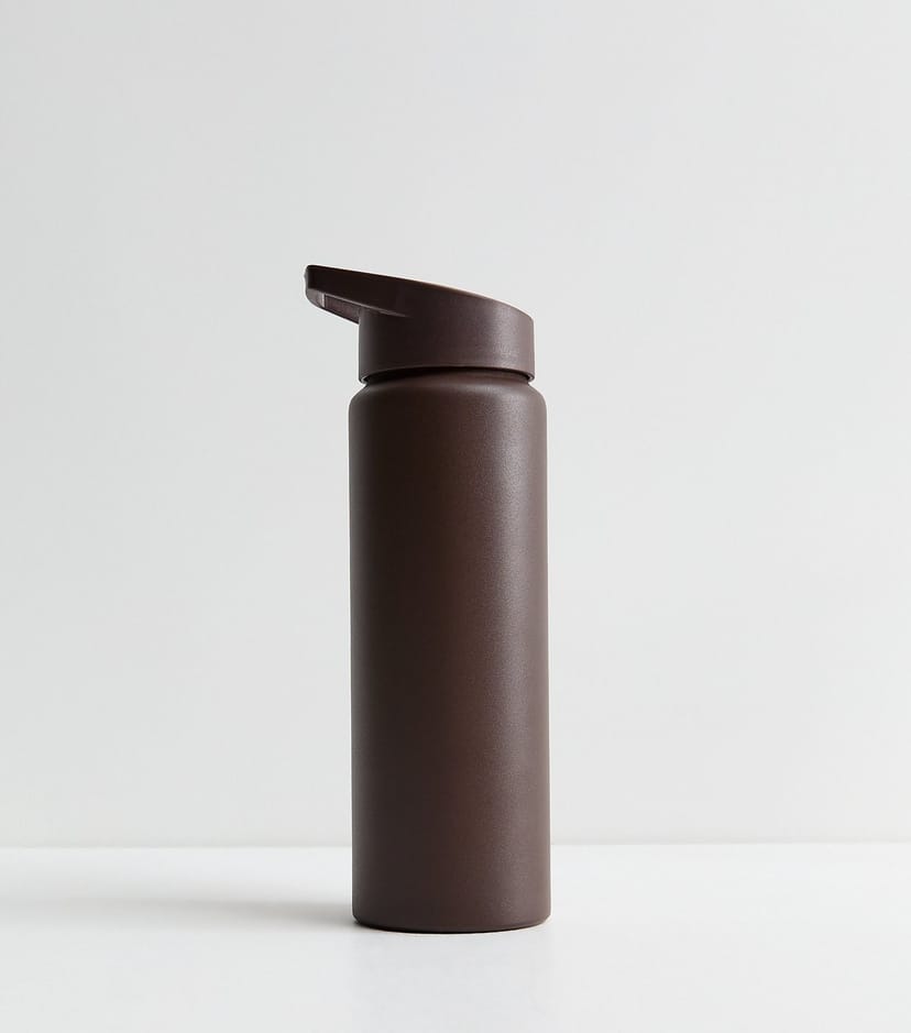 New Look Brown Pop Lid Straw Metal Water Bottle New Look - 1