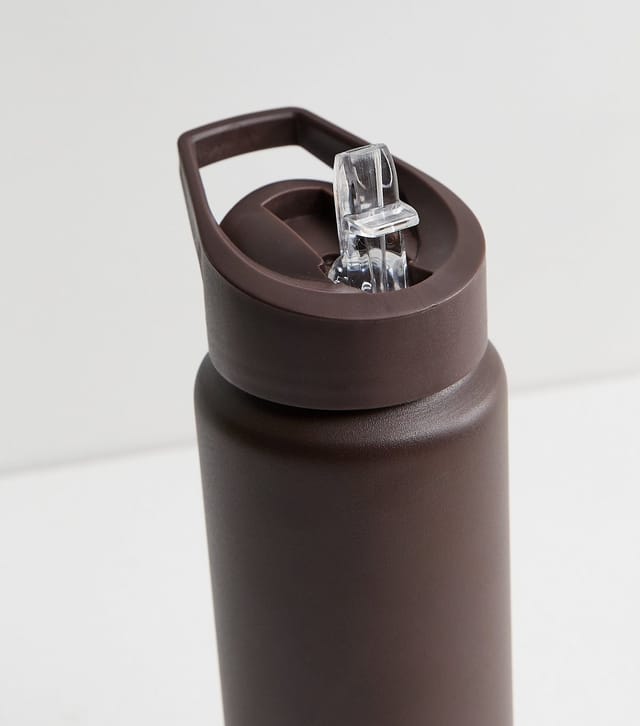 New Look Brown Pop Lid Straw Metal Water Bottle New Look - 2