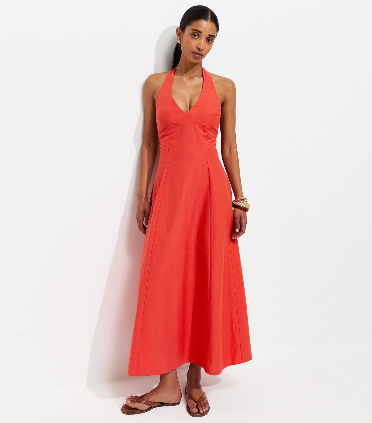New Look Red Halter Neck Cotton Rich Midi Dress