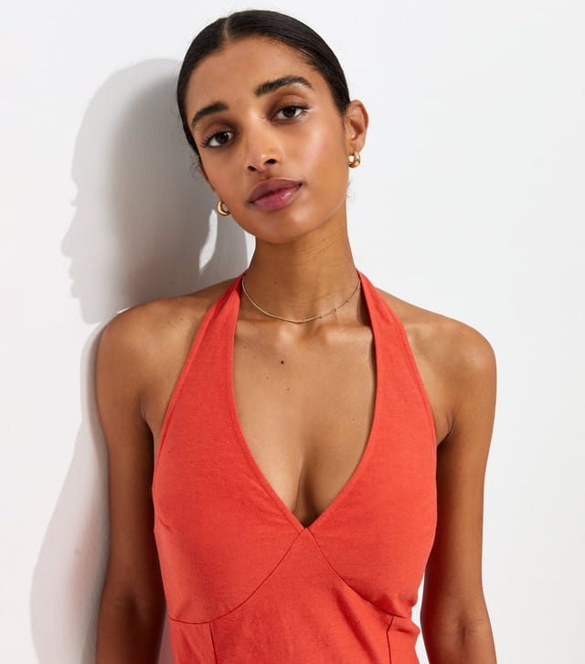 New Look Women's Red Halter Neck Cotton Rich Midi Dress New Look - 3