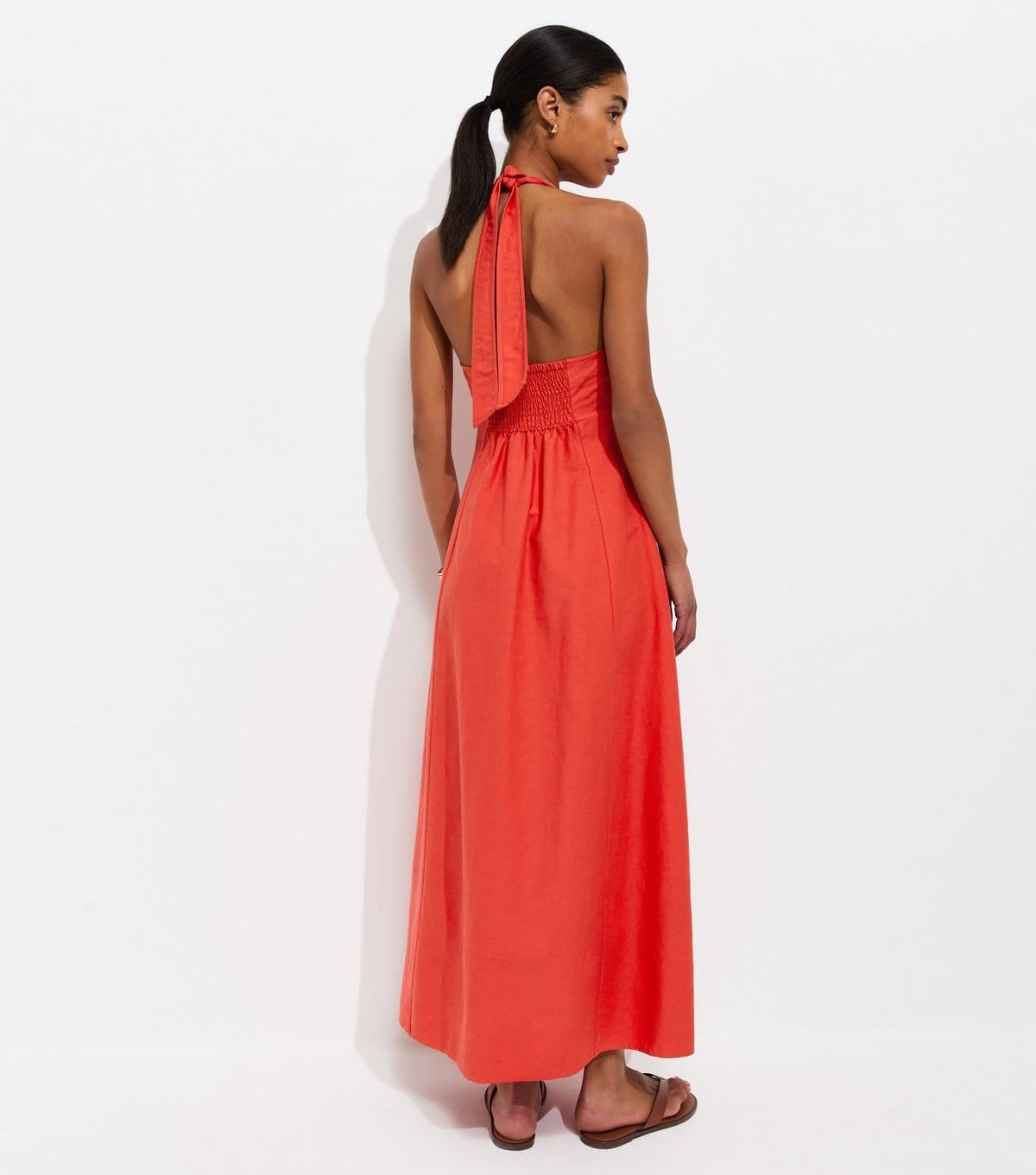 New Look Women's Red Halter Neck Cotton Rich Midi Dress New Look - 4