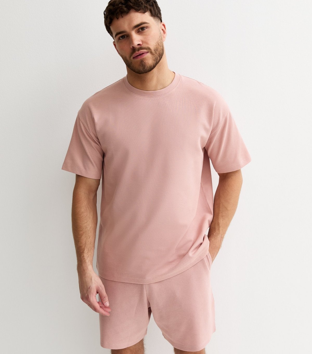 New Look Men's Pink Oversized Waffle Texture T-Shirt New Look - 2