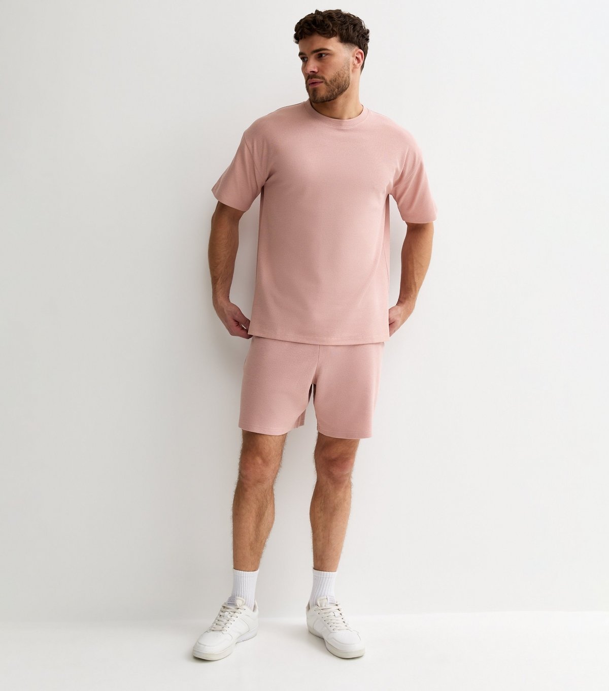 New Look Men's Pink Oversized Waffle Texture T-Shirt New Look - 3