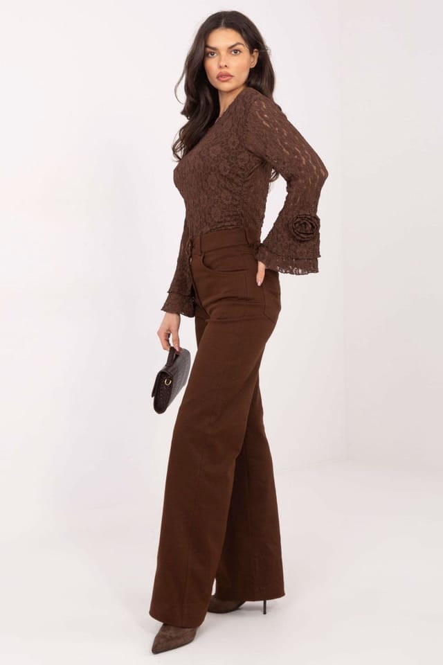 Love Lace Love Lace Women's High Waist Straight Leg Cotton Jeans in Brown - 2