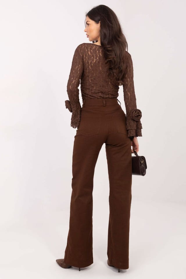 Love Lace Love Lace Women's High Waist Straight Leg Cotton Jeans in Brown - 3
