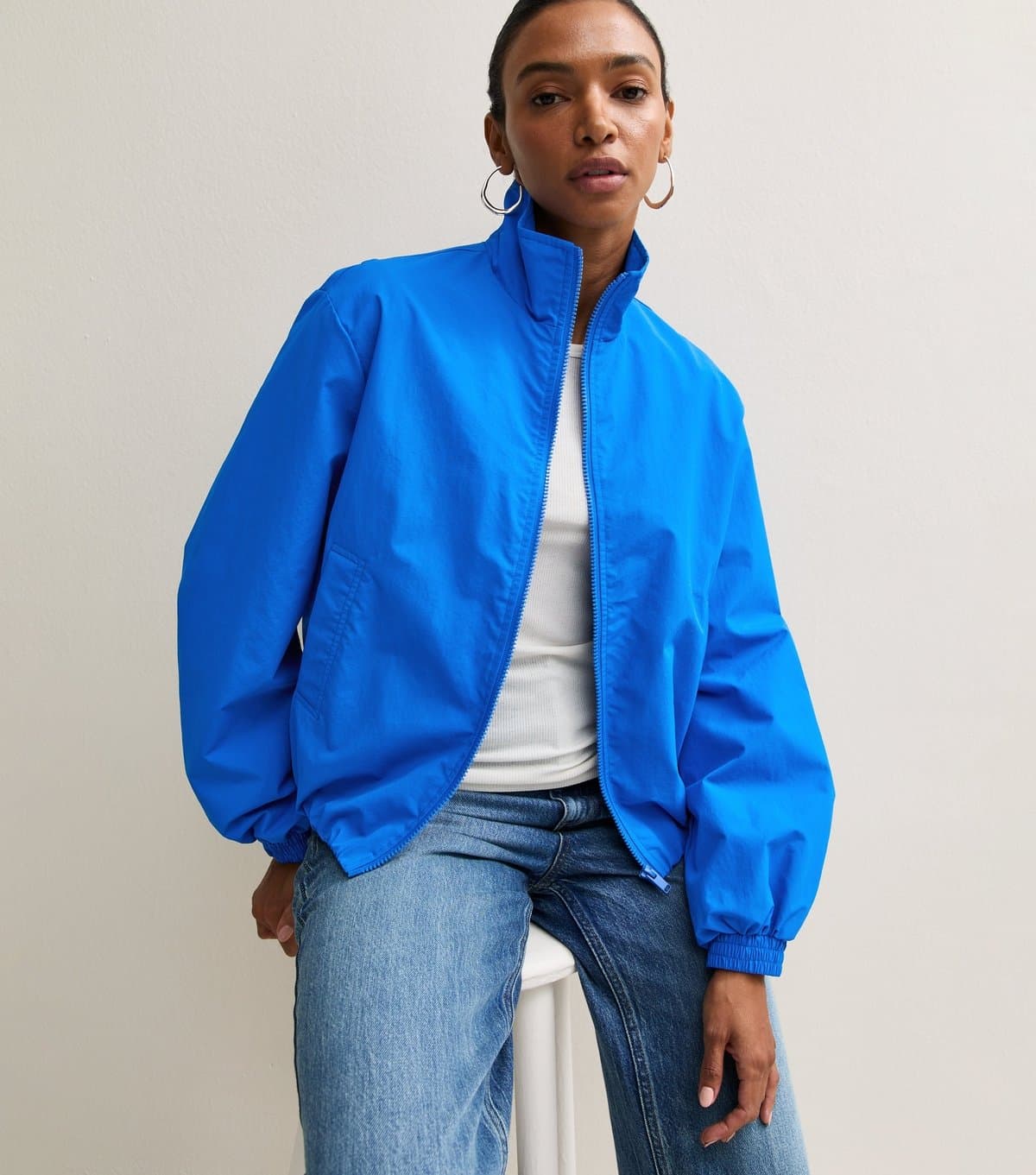 New Look Women's Blue Zip Through Funnel Windbreaker Jacket New Look