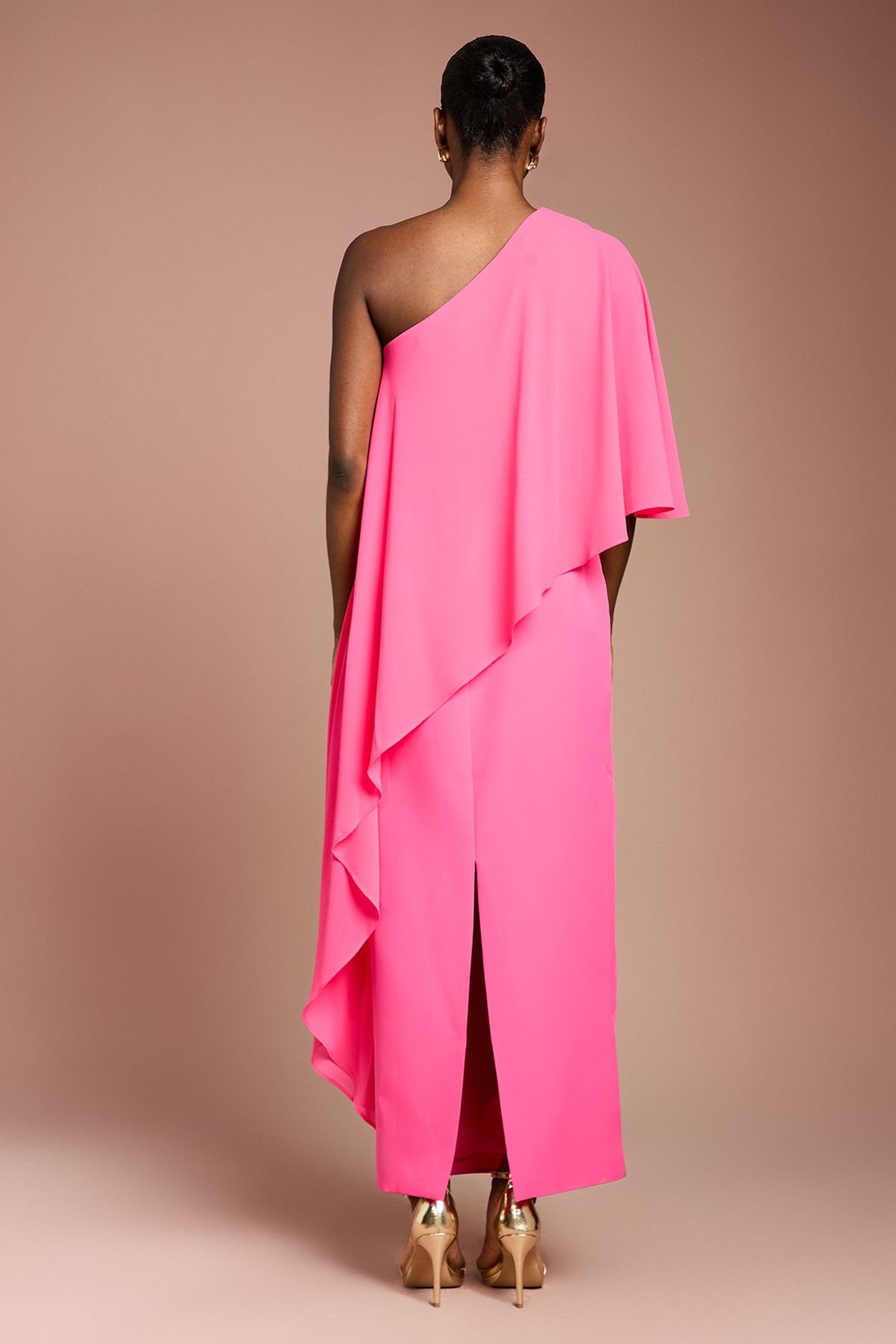 Coast Coast Women's One Shoulder Chiffon Cape Crepe Pencil Dress in Magenta - 3