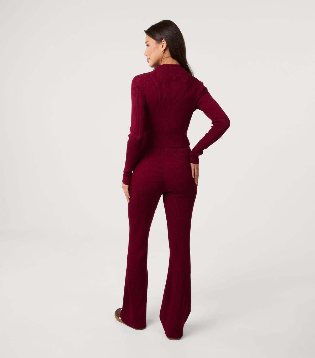 Pink Vanilla Women's Burgundy Ribbed Zip Up Top and Trousers Set Pink Vanilla New Look - 4
