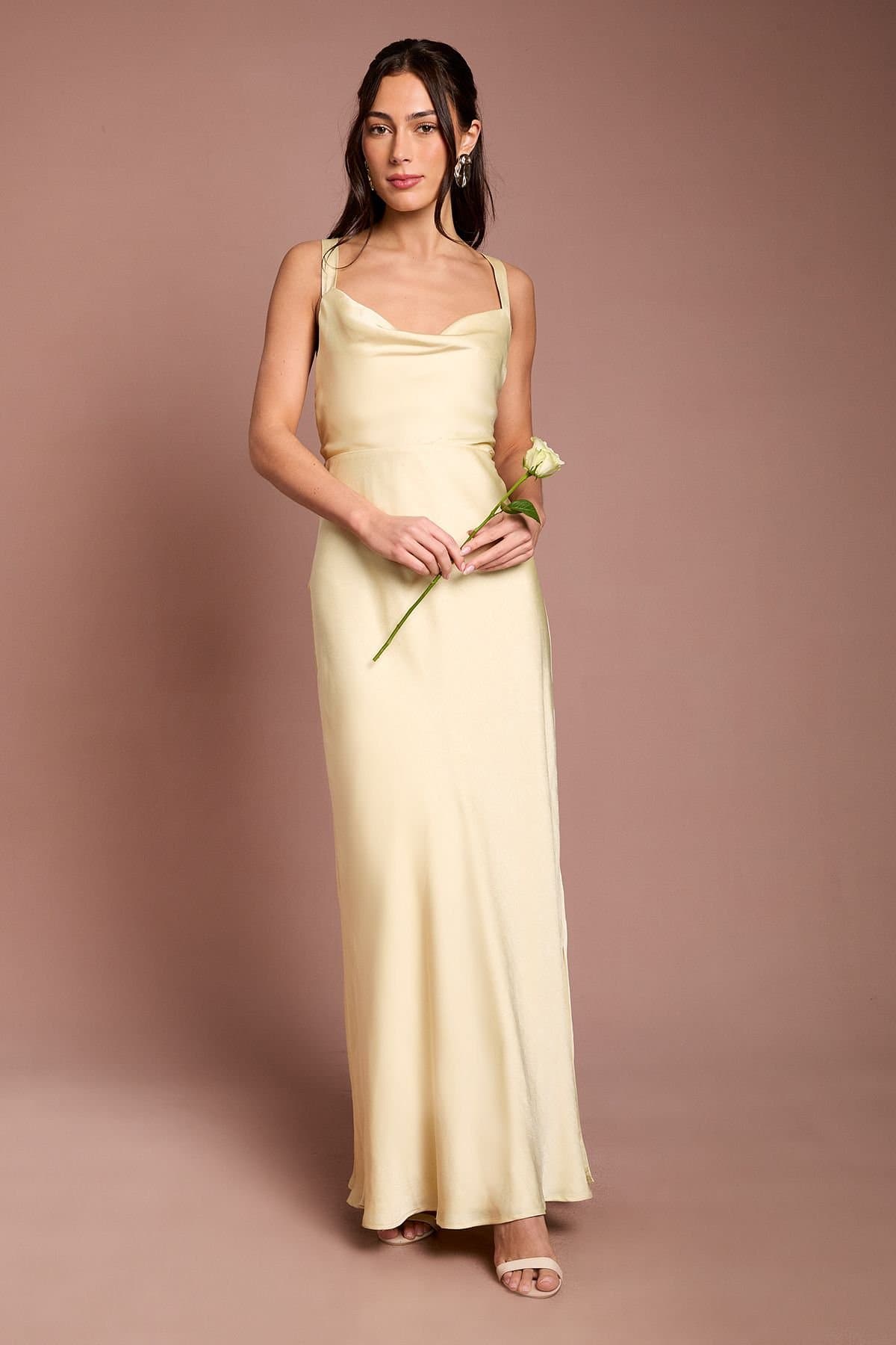 Oasis Oasis Women's Butter Yellow Cross Shoulder Tie Back Satin Maxi Bridesmaid Dress
