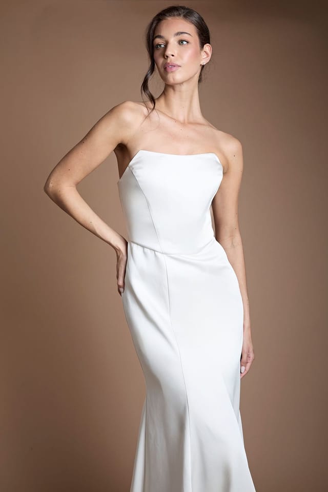 Coast Coast Women's Structured Satin Bandeau Fishtail Wedding Dress with Train in Ecru - 2