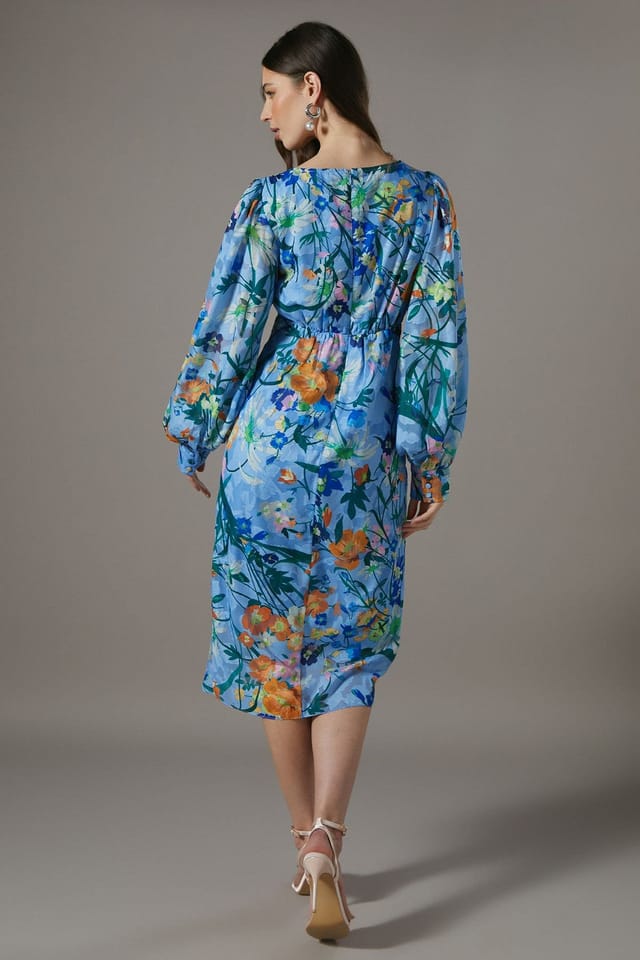 Coast Coast Women's Printed Tie Front Wrap Jacquard Dress in Blue - 3