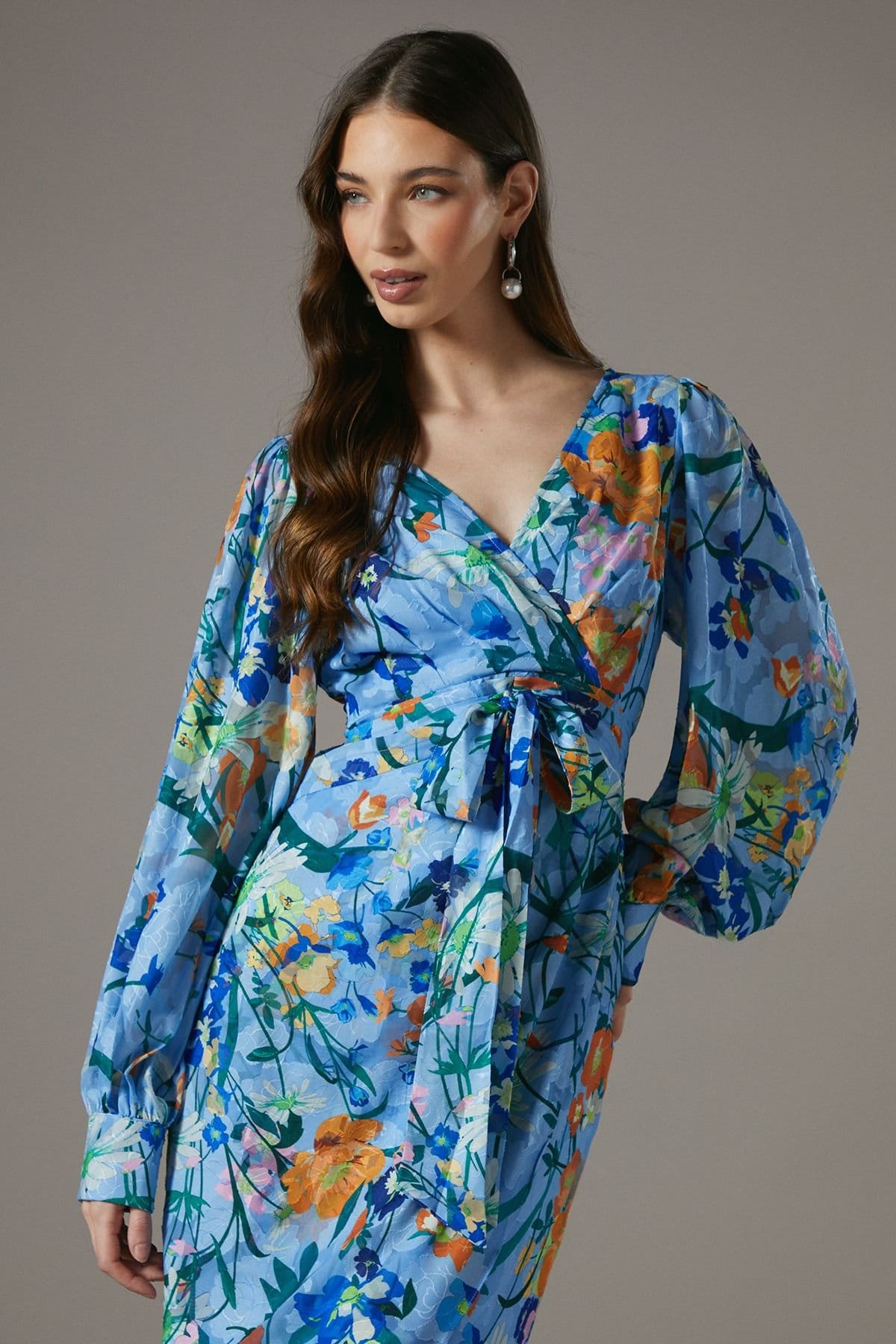 Coast Coast Women's Printed Tie Front Wrap Jacquard Dress in Blue - 4