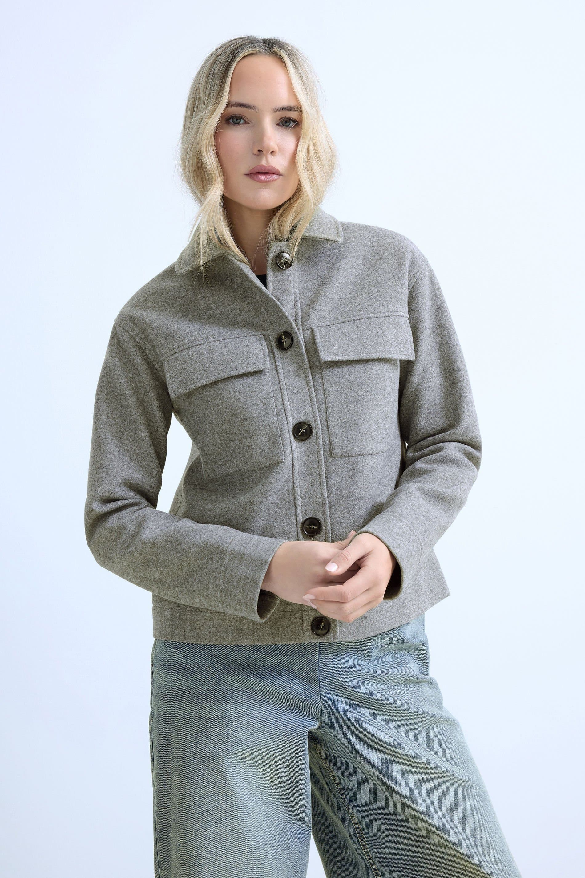 Long Tall Sally Long Tall Sally Women's Tall Brushed Trucker Jacket in Grey