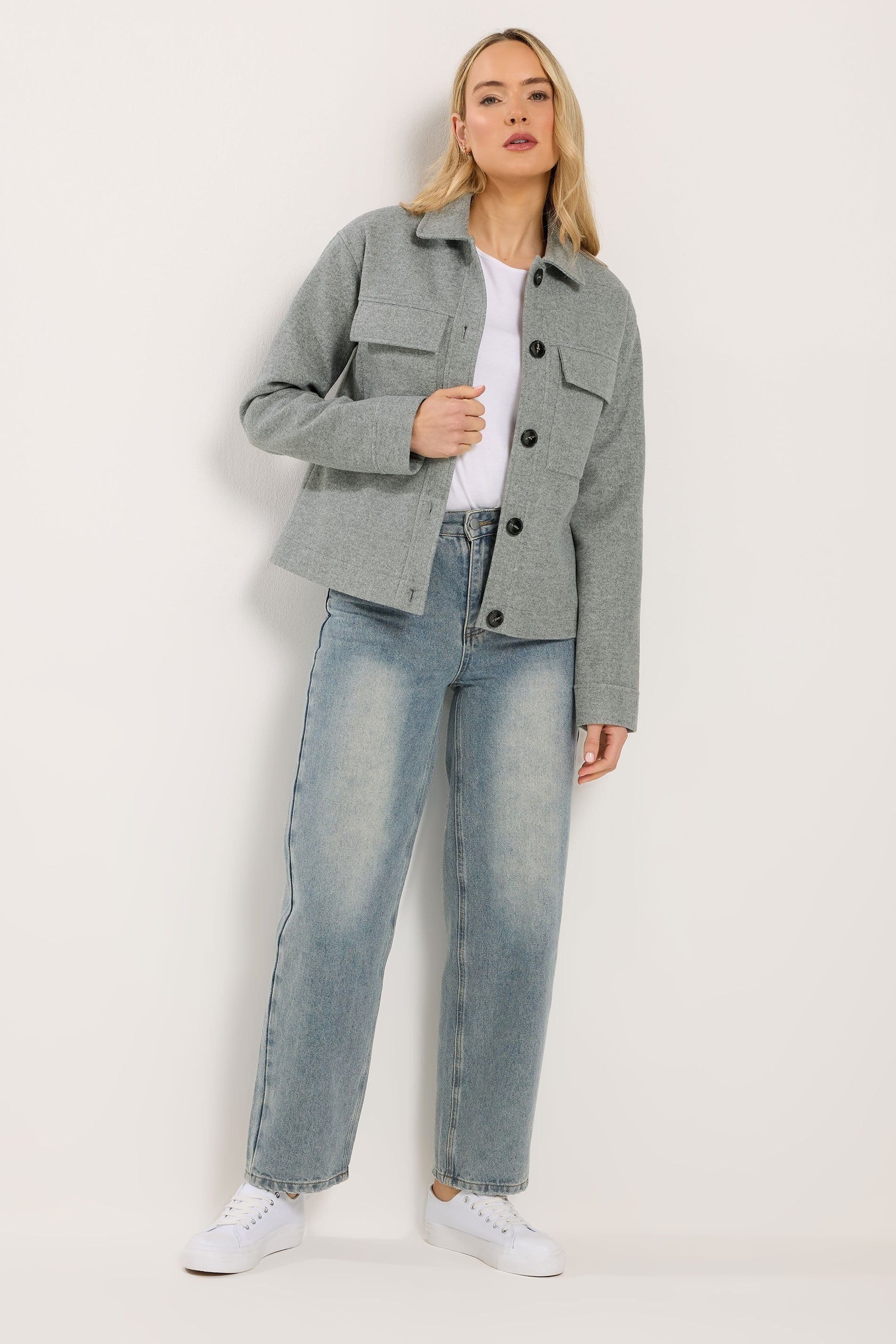 Long Tall Sally Long Tall Sally Women's Tall Brushed Trucker Jacket in Grey - 4