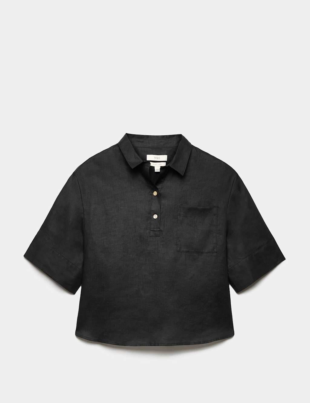 Marks & Spencer M&S Pure Linen V-Neck Relaxed Top Black