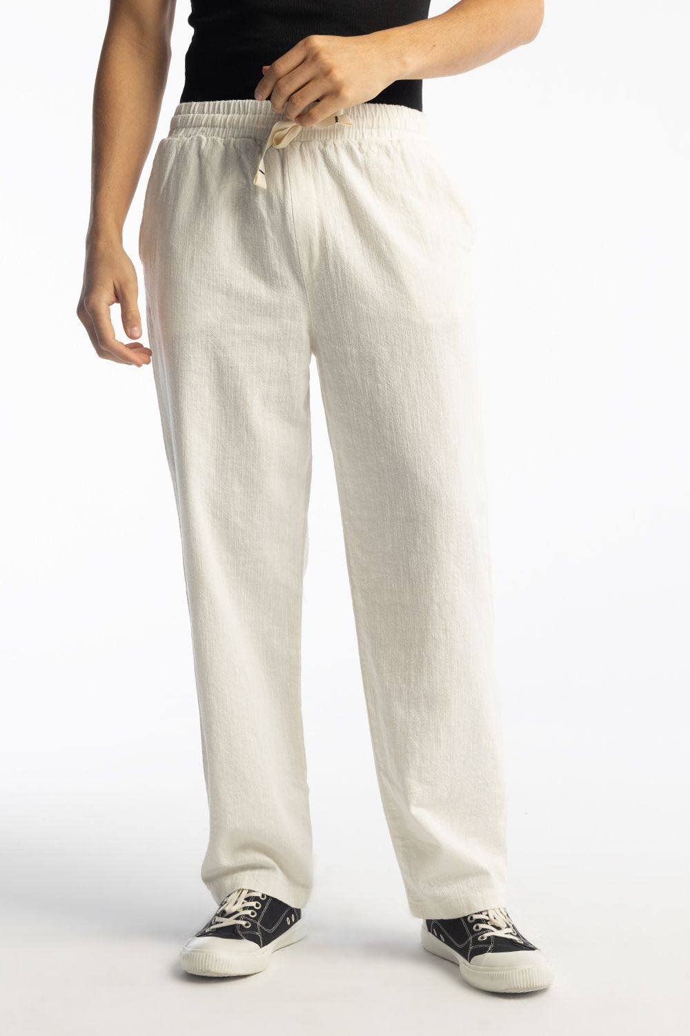 Giesto Giesto Men's Straight Leg Pants with Drawstring Waist in White - 2
