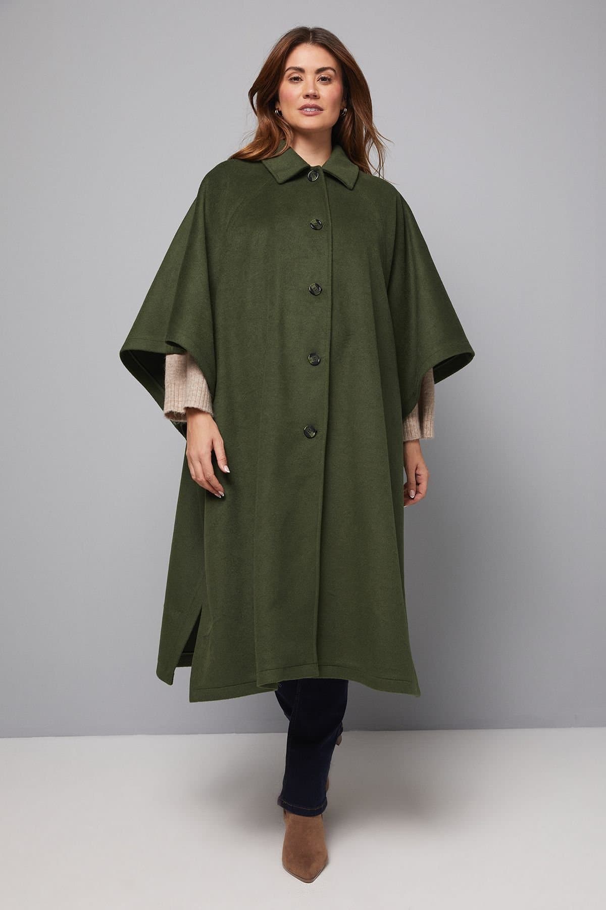 Wallis Wallis Women's Cape Car Coat in Green