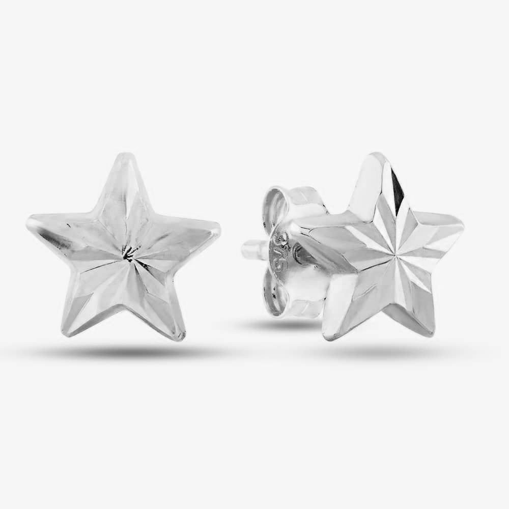 T.H.Baker T.H.Baker Women's 9ct White Gold Diamond Cut Star Stud Earrings 5.55.1483 in Silver - 1