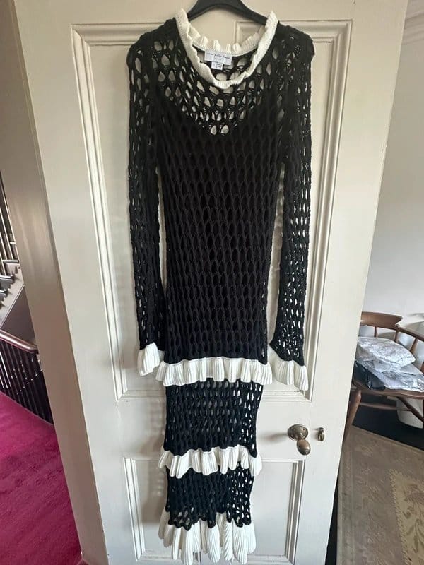 Never Fully Dressed Black Crochet Ruffled Maxi Dress