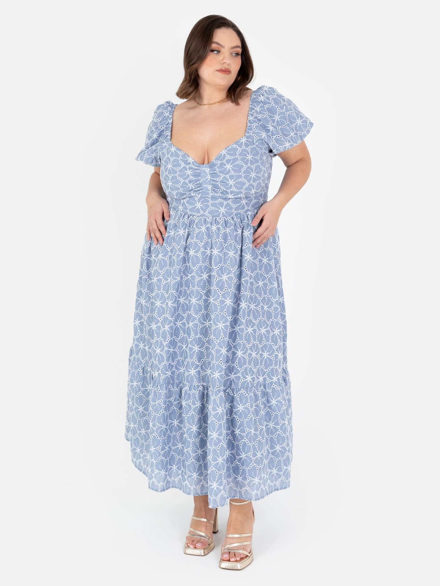 Lovedrobe Lovedrobe Women's Short Puff Sleeve Midi Dress in Blue