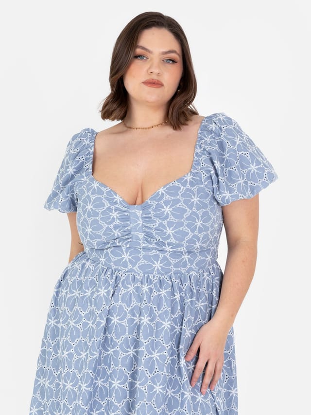 Lovedrobe Lovedrobe Women's Short Puff Sleeve Midi Dress in Blue - 2