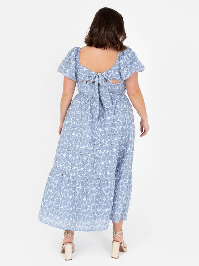 Lovedrobe Lovedrobe Women's Short Puff Sleeve Midi Dress in Blue - 3