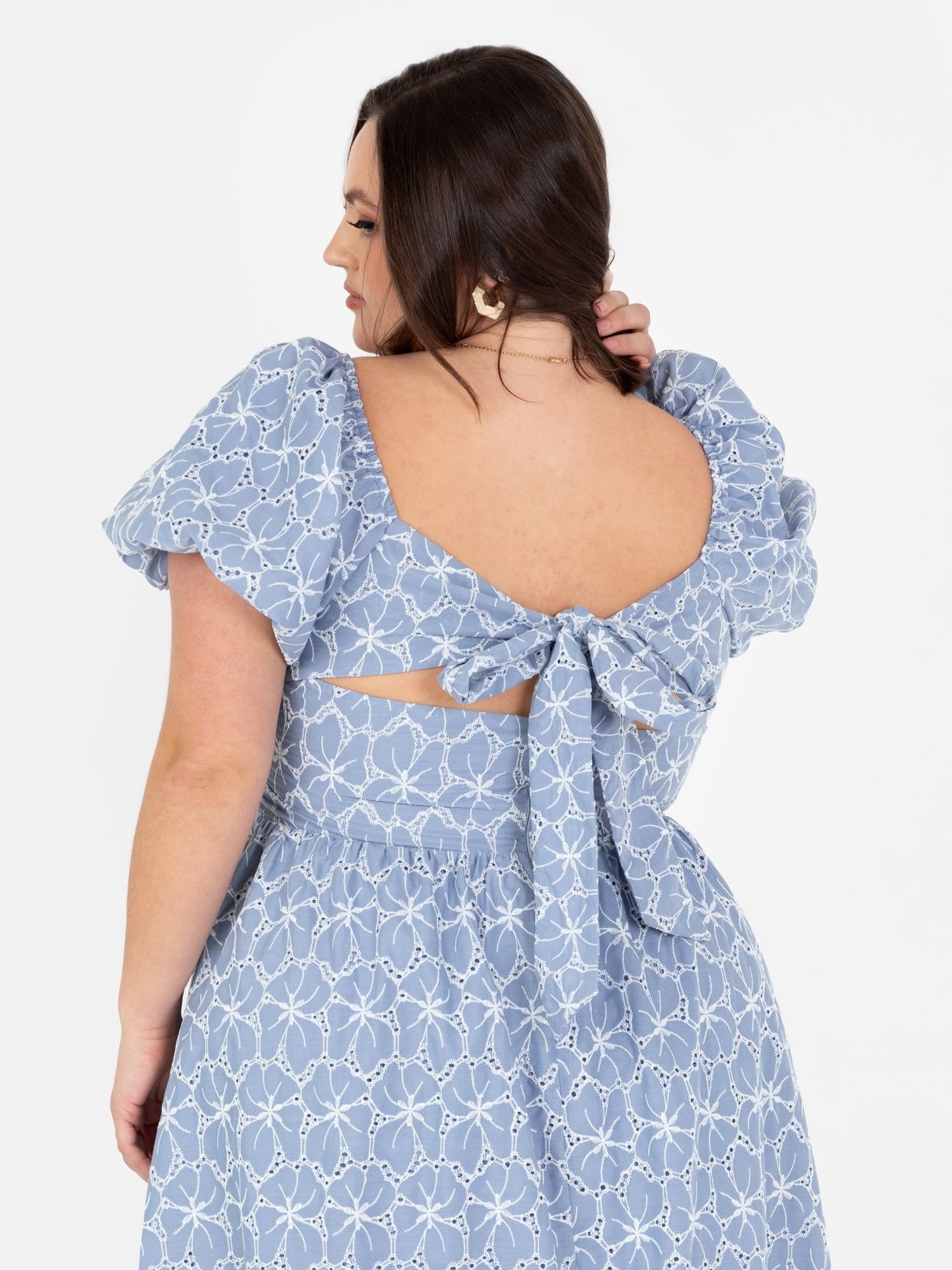 Lovedrobe Lovedrobe Women's Short Puff Sleeve Midi Dress in Blue - 4