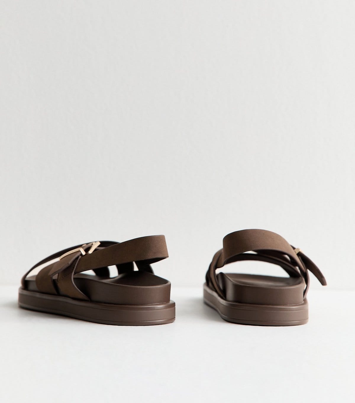 New Look Women's Brown Faux Brushed Leather Multi Strap Chunky Flat Sandals Vegan New Look - 4
