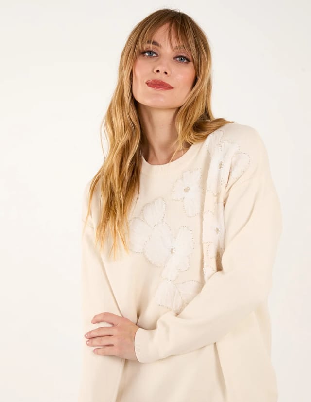 Blue Vanilla Flower Diamante Jumper - 2