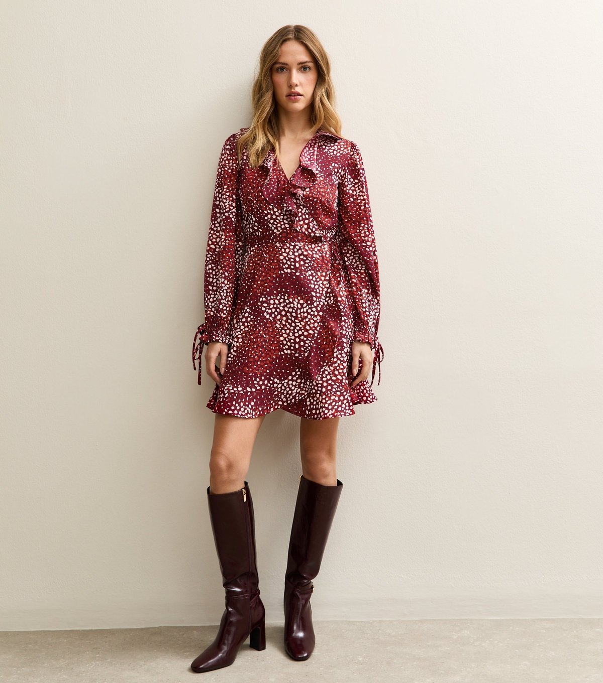 New Look Women's Red Speckled Crepe Ruffle Wrap Mini Dress New Look - 2