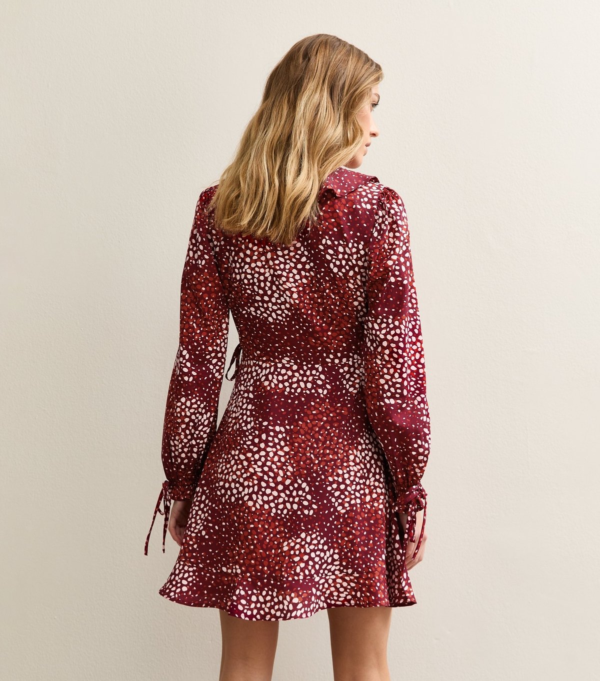 New Look Women's Red Speckled Crepe Ruffle Wrap Mini Dress New Look - 4