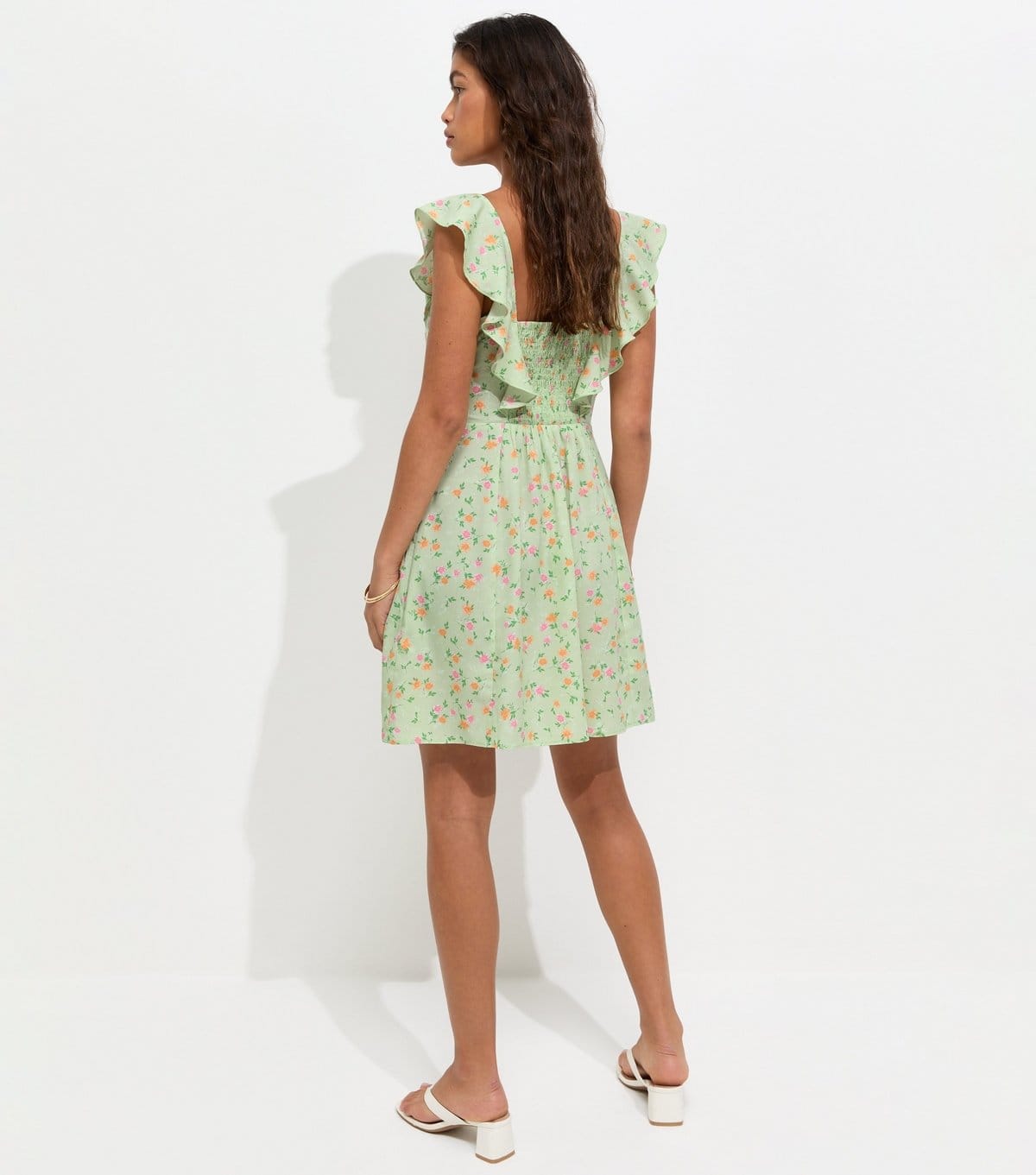 New Look Women's Green Crepe Ditsy Print Ruffle Trim Mini Dress New Look - 4
