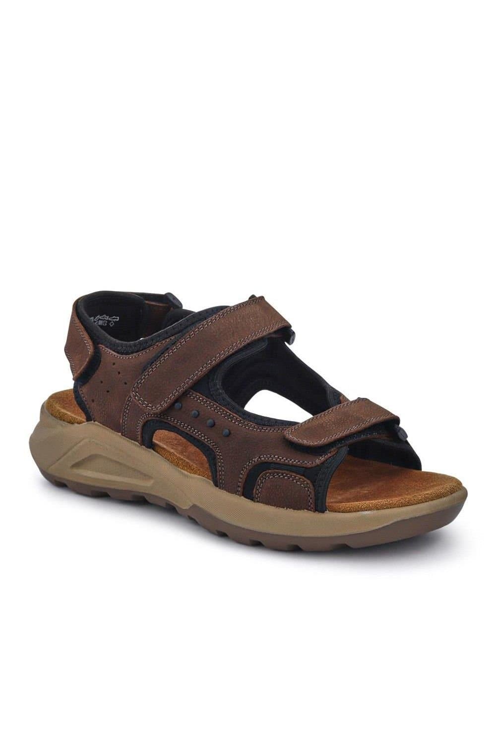 Pavers Pavers Men's Leather Touch-Fastening Sandals in Brown