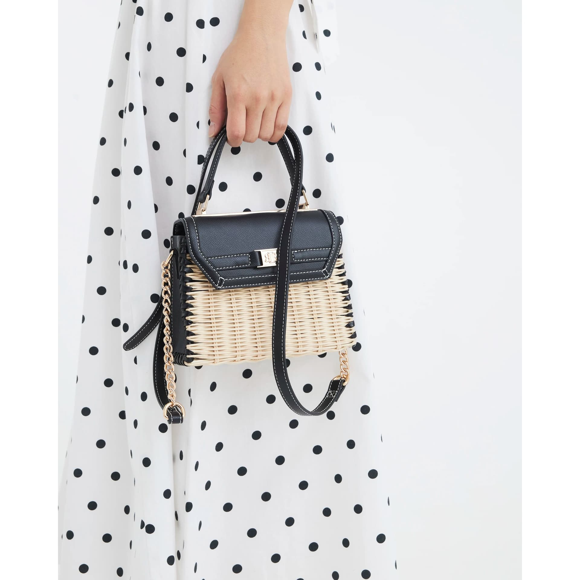 River Island River Island Womens Black Mini Raffia Cross Body Tote Bag
