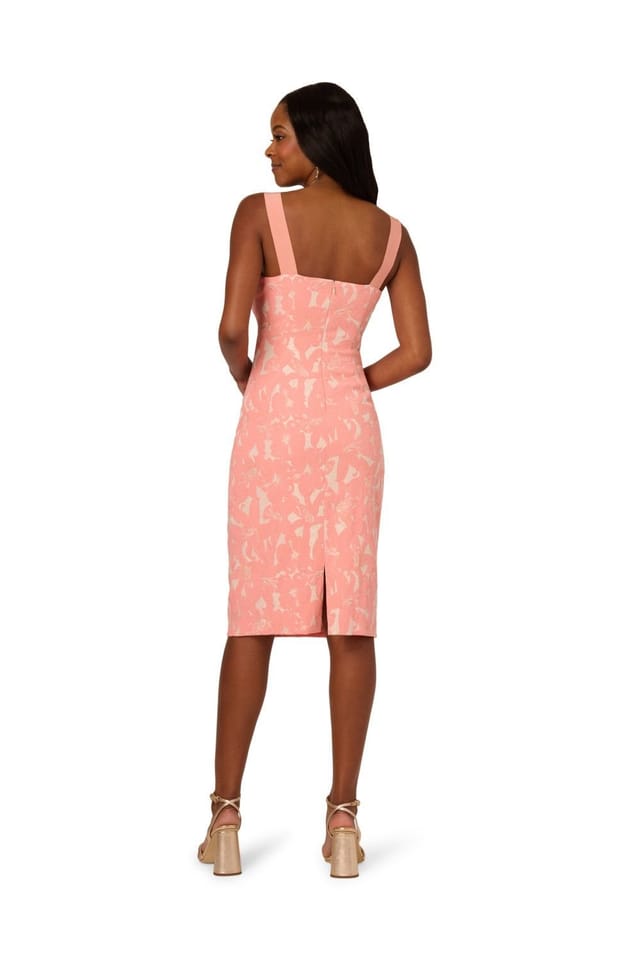 Adrianna Papell Adrianna Papell Women's Hibiscus Jacquard Tucked Dress in Coral - 3