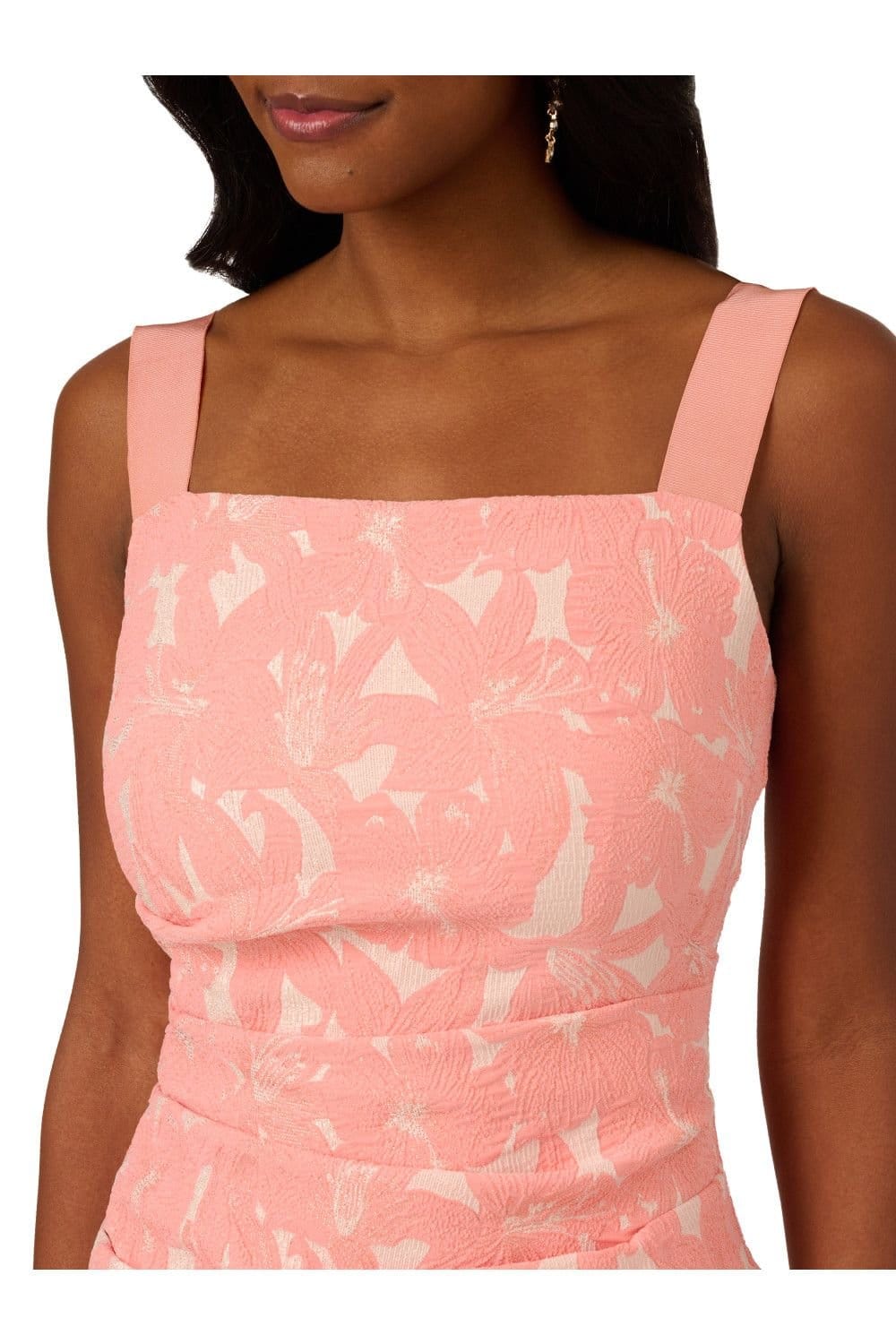 Adrianna Papell Adrianna Papell Women's Hibiscus Jacquard Tucked Dress in Coral - 4