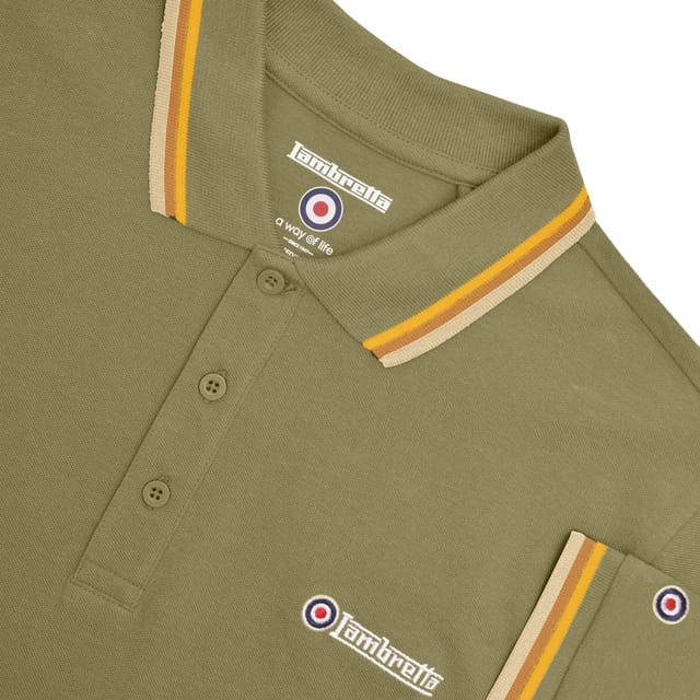 Lambretta Lambretta Men's Triple Tipped Polo Shirt in Light Khaki - 3