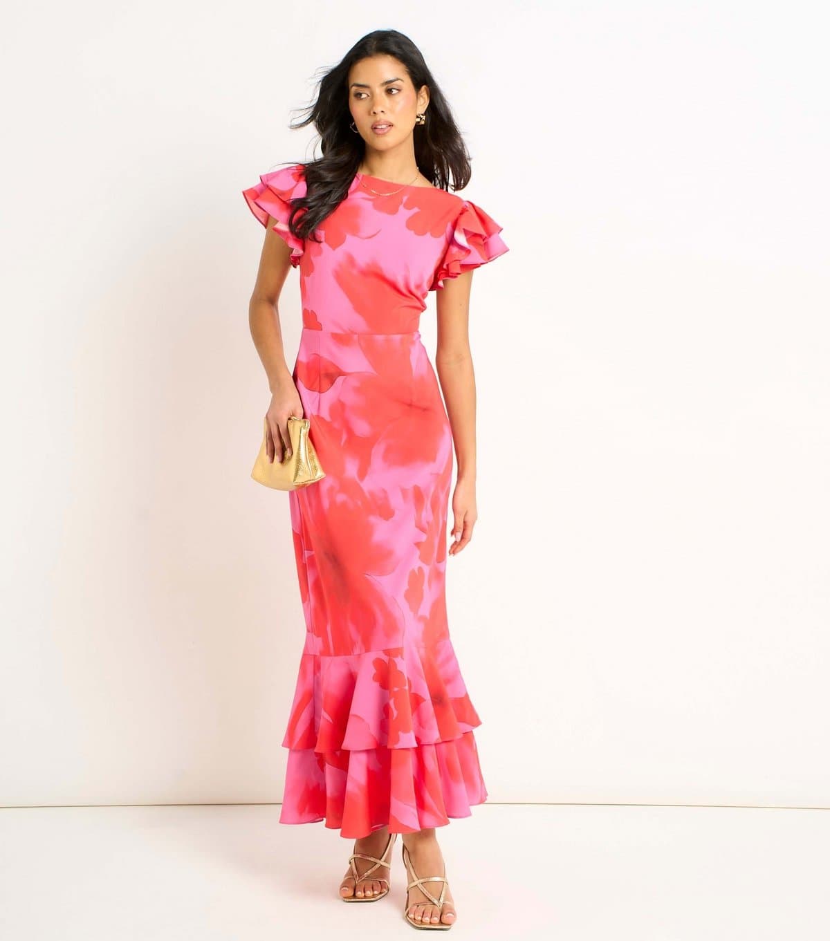 Gini London Women's Pink Floral Print Midaxi Dress Gini London New Look