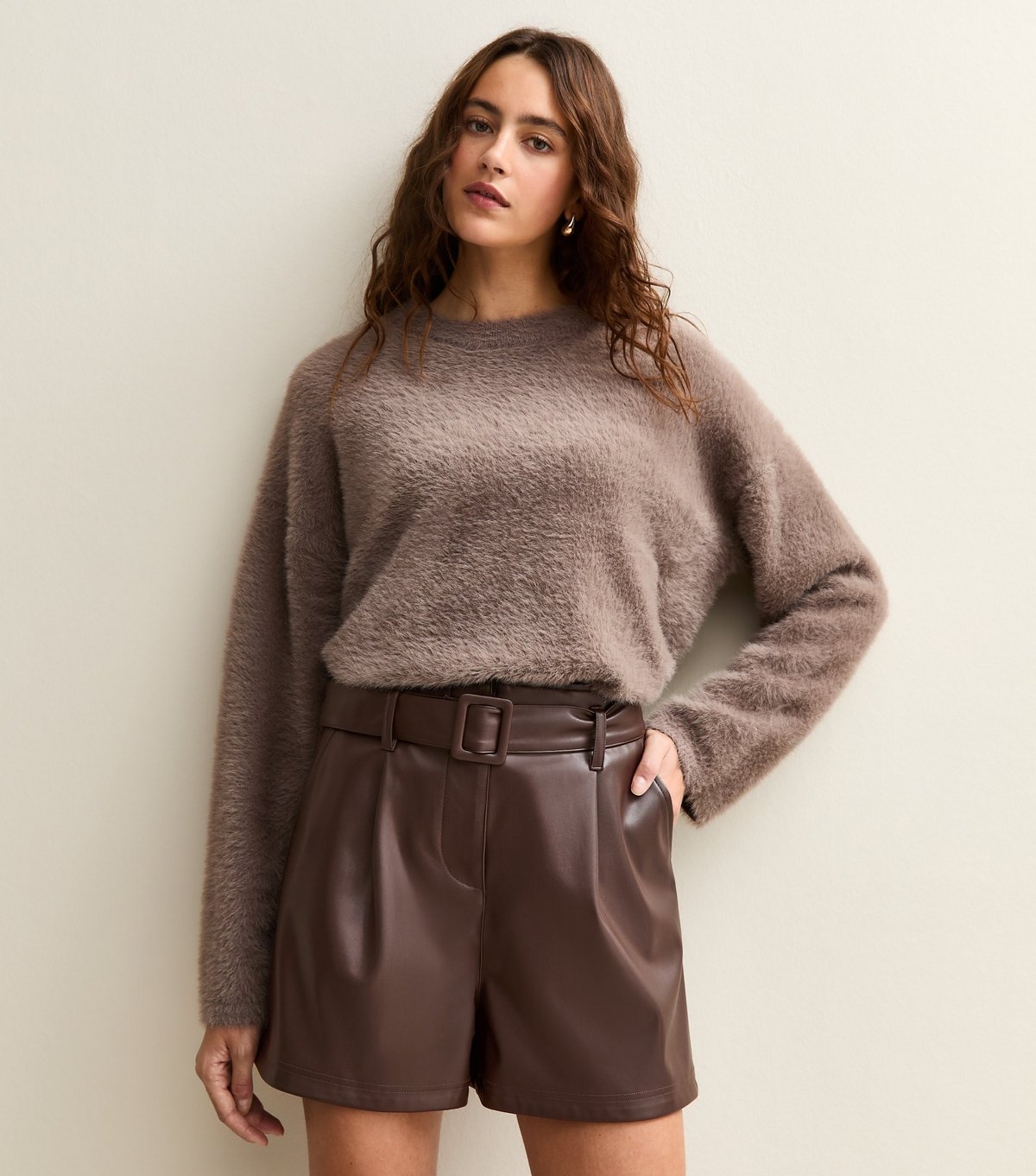 New Look Women's Dark Brown Faux Leather Belted Shorts New Look - 2