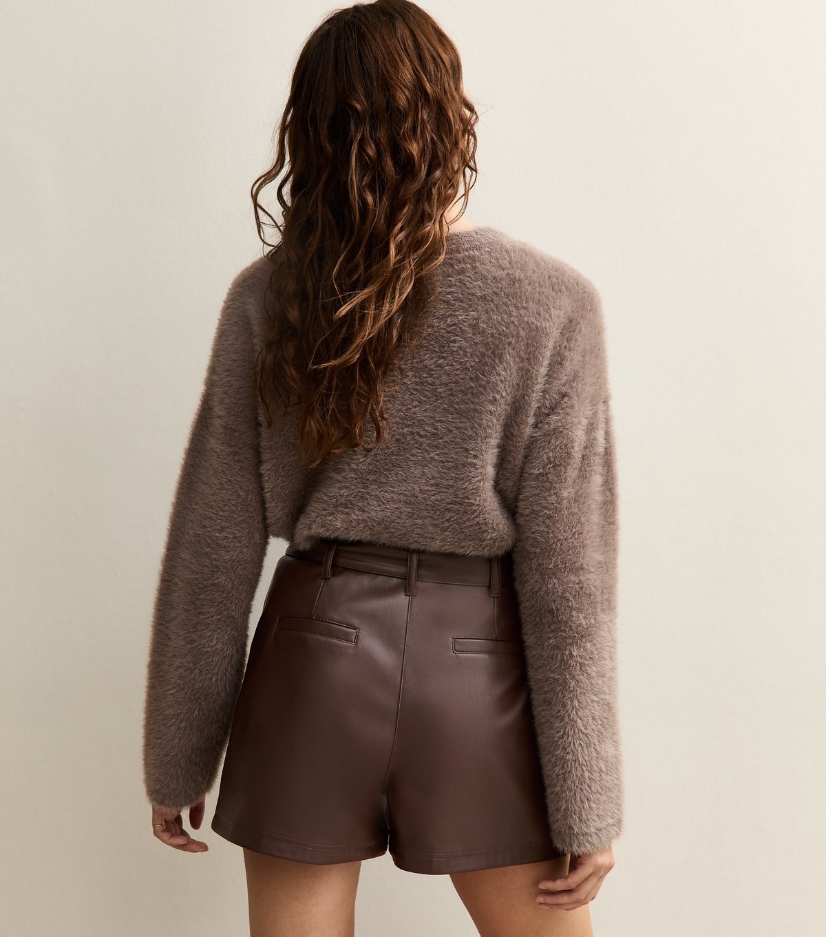 New Look Women's Dark Brown Faux Leather Belted Shorts New Look - 4