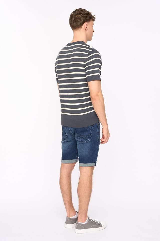 Duck&Cover Duck&Cover Men's Norwell Structured Knitted Stripe T-Shirt in Mid Navy - 3