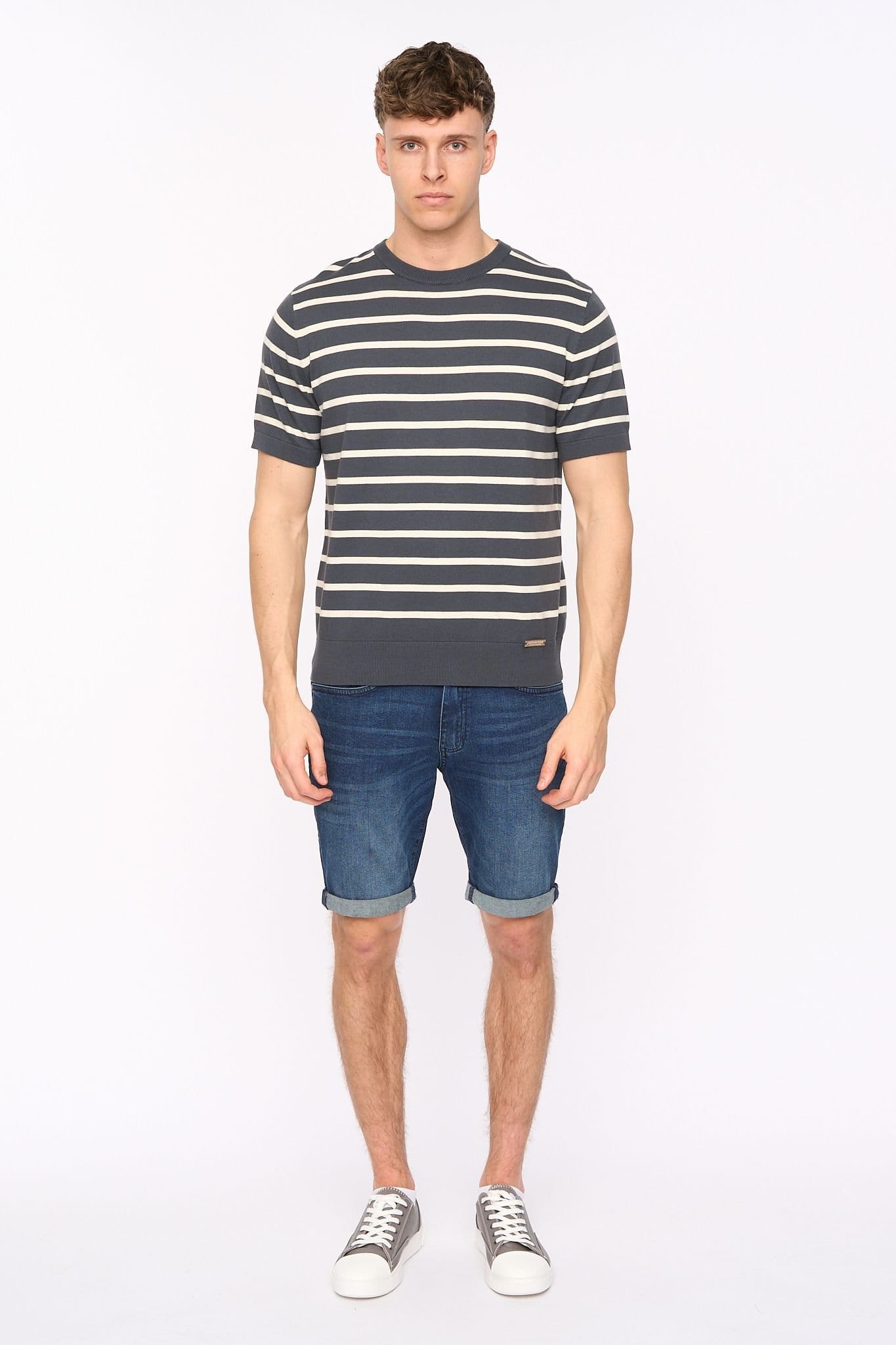 Duck&Cover Duck&Cover Men's Norwell Structured Knitted Stripe T-Shirt in Mid Navy - 4