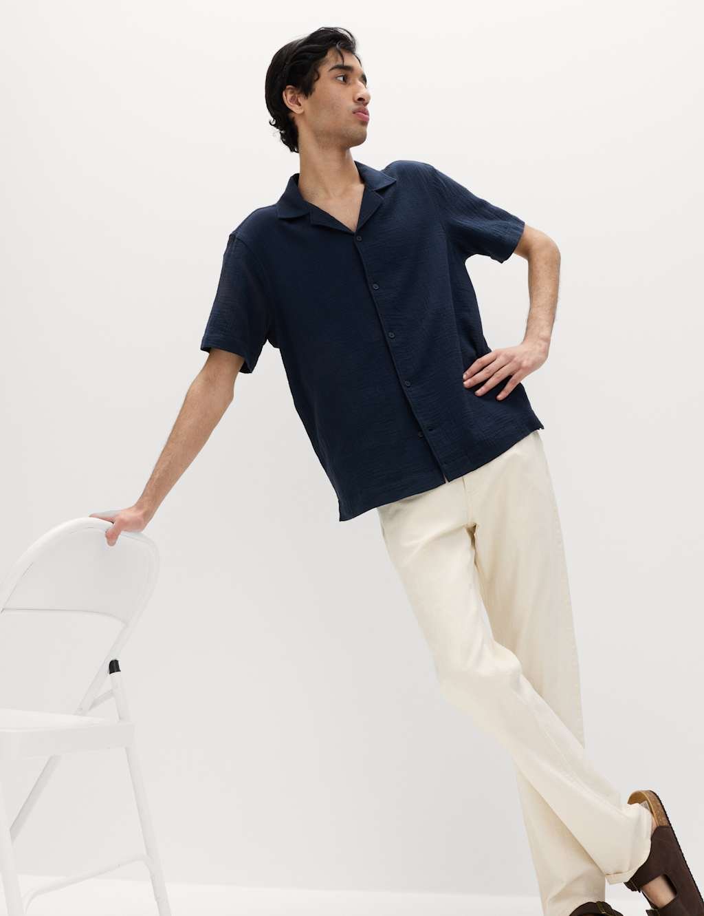 Marks & Spencer M&S Pure Cotton Textured Shirt Navy - 4