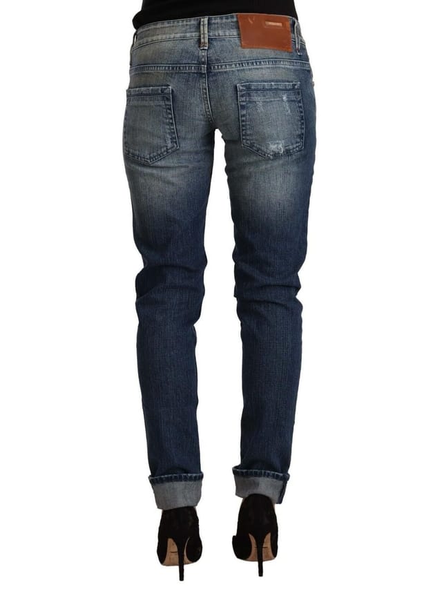 Acht Acht Women's Blue Washed Low Waist Folded Hem Slim Fit Jeans - 3