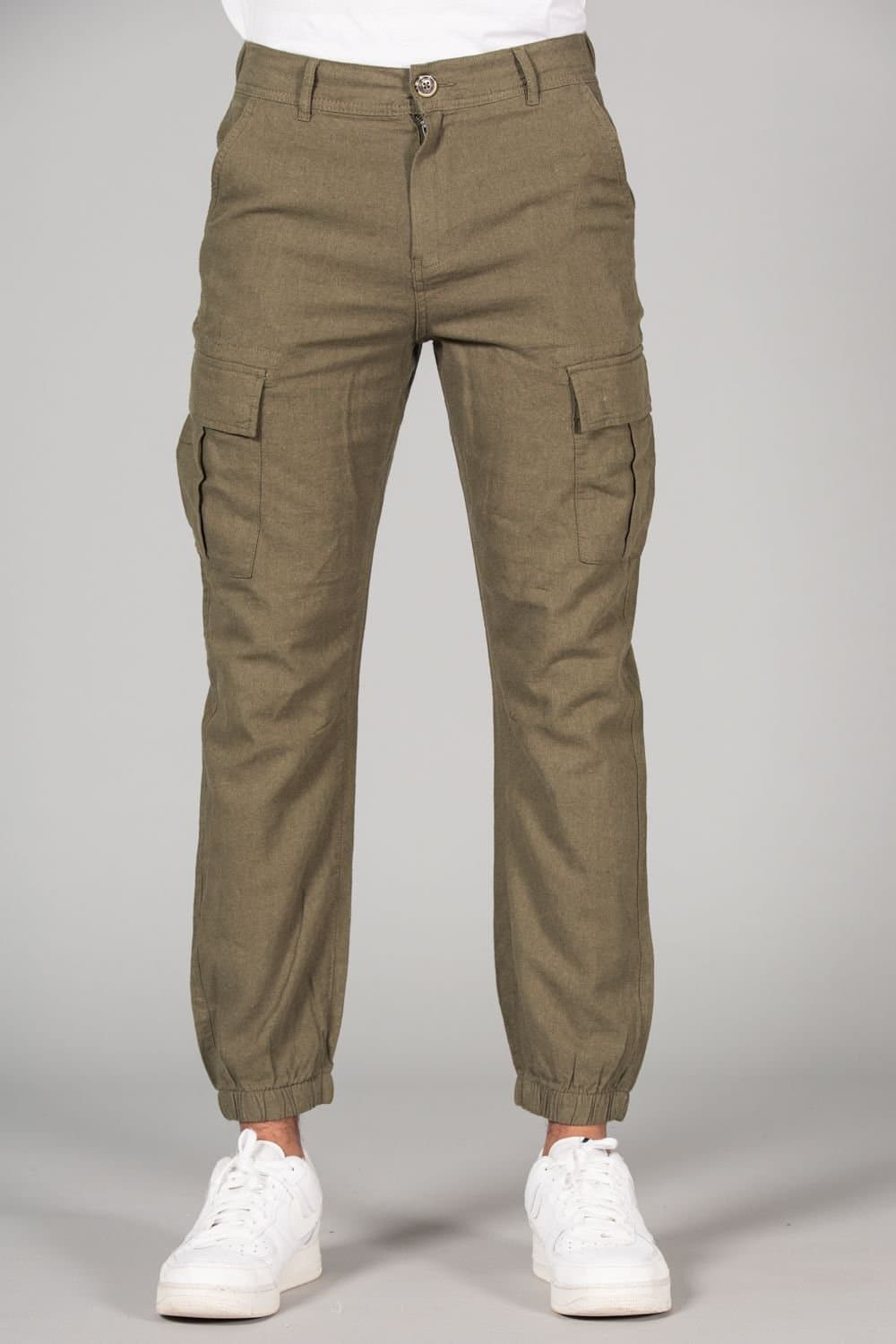 Tokyo Laundry Tokyo Laundry Men's Linen Blend Cargo-Style Trousers in Olive