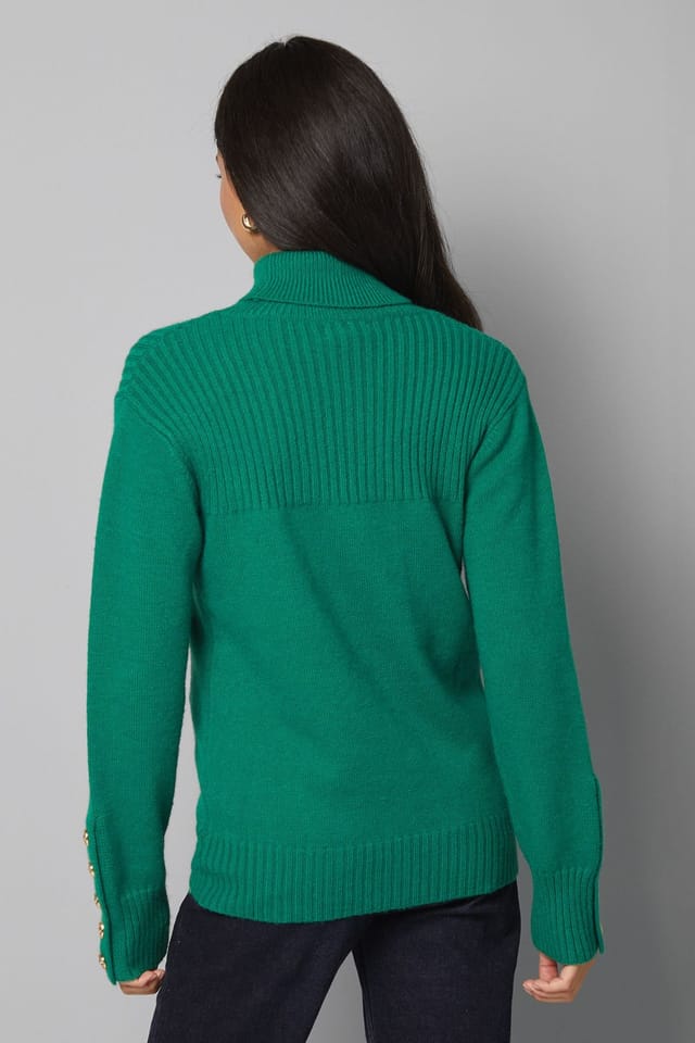 Wallis Wallis Women's Rib Panel Button Sleeve Jumper in Green - 3